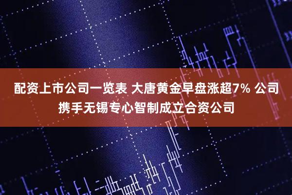 配资上市公司一览表 大唐黄金早盘涨超7% 公司携手无锡专心智制成立合资公司